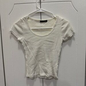 Brandy Melville White Ribbed Short Sleeve Shirt
